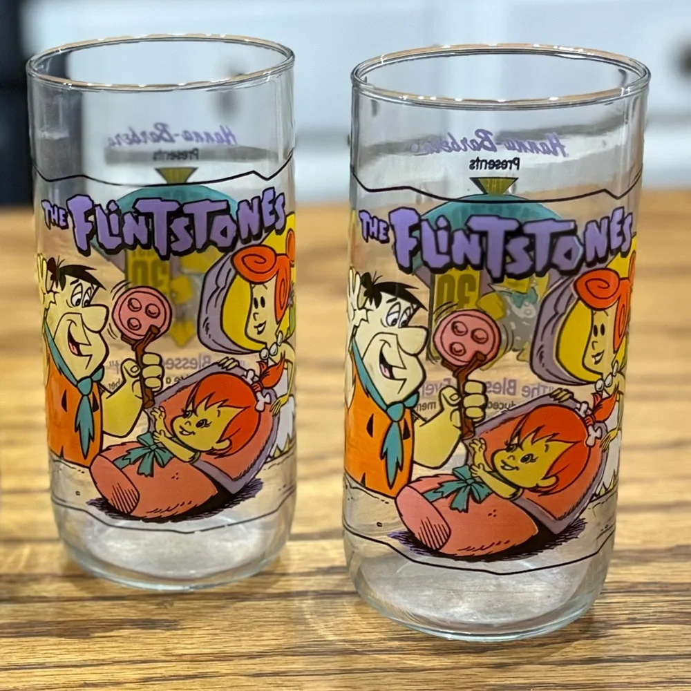Vintage Flintstones 30th Anniversary Promo 1963 Glasses  set of 2